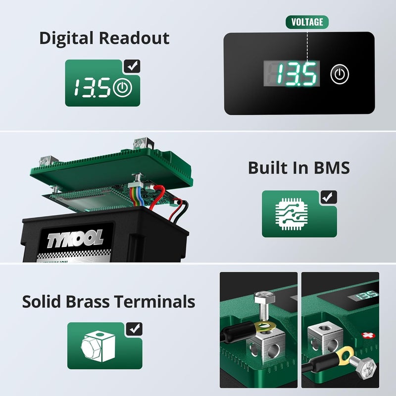 TYKOOL YTX7A-BS,Lithium LiFePO4 Motorcycle Battery, 12.8V 3.2Ah,180 CCA, 2X Cranking Amps,5X Longer Life, Compatible for Motorcycle, Moped, ATV,4 Wheeler, Lawn Mower, and Generator Battery - Image 3